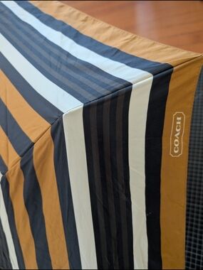Vintage Coach Striped Compact Umbrella in Black, Cream & Mustard